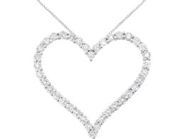 .925 Sterling Silver 3.0 cttw Round-Cut Diamond Open Heart Pendant Necklace (I-J Color, I2-I3 Clarity) - 18"