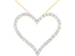 10k Yellow Gold Plated .925 Sterling Silver 3.0 cttw Round-Cut Diamond Open Heart Pendant Necklace (J-K Color, I1-I2 Clarity) - 18"