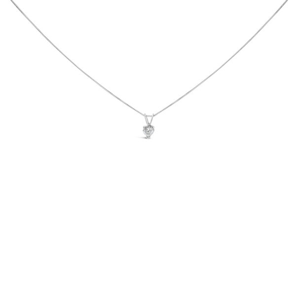 14K White Gold 1/5 Cttw Heart-Shaped Diamond Classic Solitaire 18" Pendant Necklace (H-I Color, VS2-SI1 Clarity)
