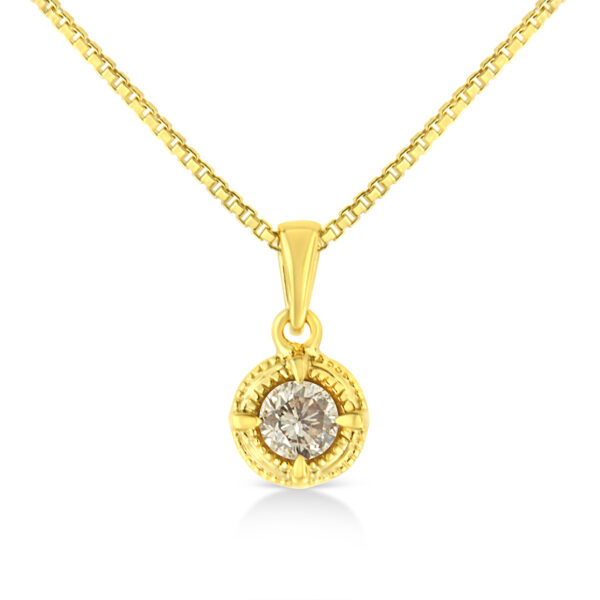 14K Yellow Gold Plated .925 Sterling Silver 1/2 Cttw Brilliant Round Cut Diamond Solitaire Milgrain 18" Pendant Necklace (K-L Color, I2-I3 Clarity)