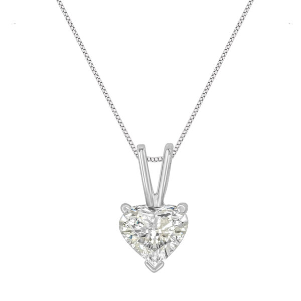 14K White Gold 1/2 Cttw Heart-Shaped Diamond Classic Solitaire 18" Pendant Necklace (H-I Color, VS2-SI1 Clarity)