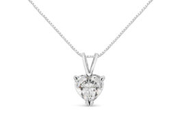 14K White Gold Martini Set 1.00 Cttw Lab Grown Heart Diamond Solitaire 18" Pendant Necklace (F-G Color, VS1-VS2 Clarity)