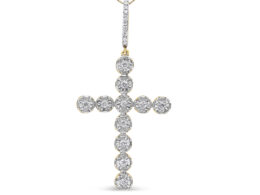 10K Yellow Gold 5/8 Cttw Miracle Set Round Diamond Circle Link Cross Pendant Necklace for Men (H-I Color, SI1-SI2 Clarity) - NO CHAIN INCLUDED