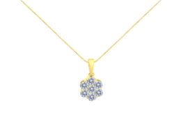 14K Yellow Gold 1.00 Cttw Brilliant Round-Cut Diamond 7 Stone Floral Cluster 18" Pendant Necklace (H-I Color, SI2-I1 Clarity)