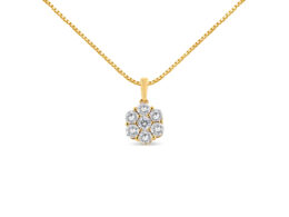 14K Yellow Gold 2.00 Cttw Brilliant Round-Cut Diamond 7 Stone Flower Cluster 18" Pendant Necklace (H-I Color, SI2-I1 Clarity)