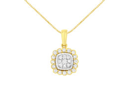 10K Yellow Gold Plated .925 Sterling Silver 1/4 Cttw Diamond 18" Pendant Necklace (I-J Color, I1-I2 Clarity)