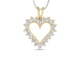 10K Yellow Gold Flash Plated .925 Sterling Silver 1.00 Cttw Round-Cut Diamond Open Heart Pendant 18" Necklace (L-M Color, I2-I3 Clarity)