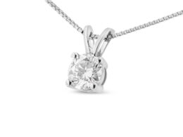 14K White Gold 1/4 Cttw Round Cut Lab Grown White Diamond 4-Prong Solitaire Pendant Necklace (F-G Color, VS2-SI1 Clarity) - 18"