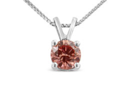 10K White Gold 1/4 Cttw Round Brilliant Cut Lab Grown Pink Diamond 4-Prong Solitaire Pendant Necklace (Pink Color, VS2-SI1 Clarity) 18"