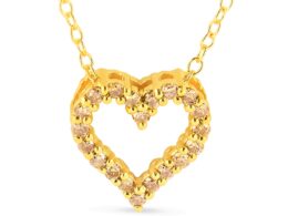 10K Yellow Gold Plated .925 Sterling Silver 1/4 Cttw Champagne Diamond Heart 18" Pendant Necklace (Champagne Color, I1-I2 Clarity)