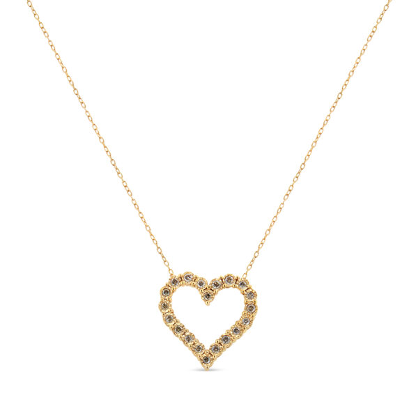 10K Yellow Gold Flashed .925 Sterling Silver 1/2 Cttw Champagne Diamond Miracle Plate Heart Pendant Necklace (K-L Color, I1-I2 Clarity) - 18"