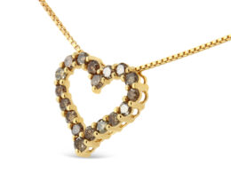 14K Yellow Gold Plated .925 Sterling Silver 1.0 Cttw Champagne Diamond Heart Pendant Necklace (K-L Color, I1-I2 Clarity) - 18"