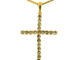 14K Yellow Gold Plated .925 Sterling Silver 1/2 Cttw Champagne Diamond Cross Pendant Necklace (K-L Color, I1-I2 Clarity) - 18"