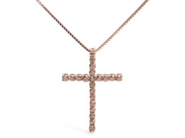 14K Rose Gold Plated .925 Sterling Silver 1.0 Cttw Champagne Diamond Gold Cross Pendant Necklace for Women (Champagne Color, I1-I2 Clarity)- 18 inch