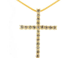 14K Yellow Gold Plated .925 Sterling Silver 1.0 Cttw Champagne Diamond Gold Cross Pendant Necklace for Women (K-L Color, I1-I2 Clarity)- 18 inch