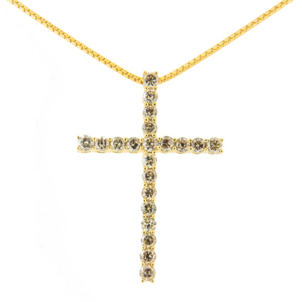14K Yellow Gold Plated .925 Sterling Silver 1.0 Cttw Champagne Diamond Gold Cross Pendant Necklace for Women (K-L Color, I1-I2 Clarity)- 18 inch