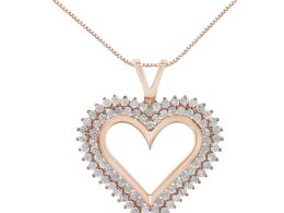 10K Rose Gold Plated .925 Sterling Silver 1/2 Cttw Diamond Heart 18" Pendant Necklace (I-J Color, I3 Clarity)