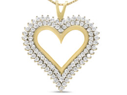 10K Yellow Gold Plated .925 Sterling Silver 2.00 Cttw Diamond Heart 18" Pendant Necklace (I-J Color, I2-I3 Clarity)