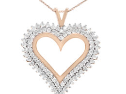10K Rose Gold Plated .925 Sterling Silver 3.00 Cttw Diamond Heart 18" Pendant Necklace (I-J Color, I2-I3 Clarity)