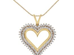 10K Yellow Gold Plated .925 Sterling Silver 3.00 Cttw Diamond Heart 18" Pendant Necklace (I-J Color, I2-I3 Clarity)