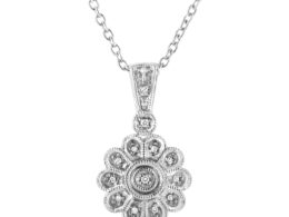 .925 Sterling Silver Diamond Accent Sunburst Milgrain 18" Pendant Necklace (I-J Color, I1-I2 Clarity)