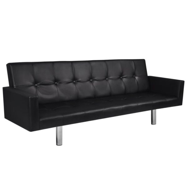 vidaXL Sofa Bed with Armrest Black Artificial Leather