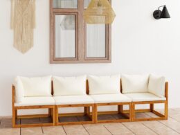 vidaXL 4-Seater Patio Sofa with Cushion Cream Solid Acacia Wood