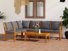 vidaXL 5 Piece Patio Lounge Set with Cushion Solid Acacia Wood