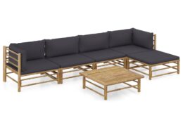 vidaXL 6 Piece Patio Lounge Set with Dark Gray Cushions Bamboo