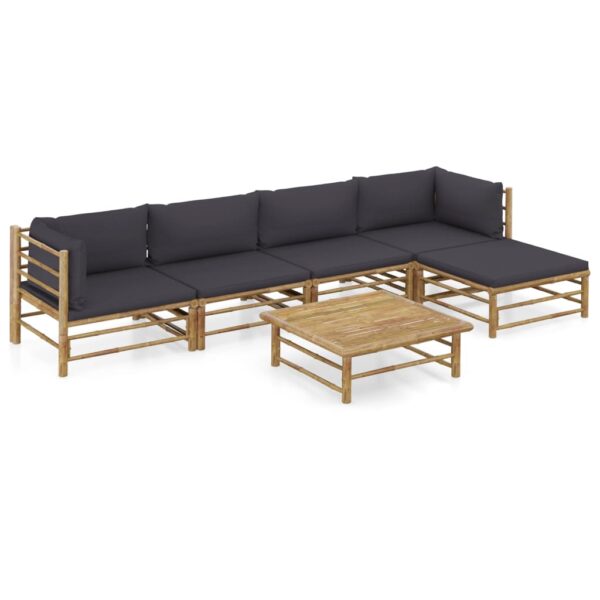 vidaXL 6 Piece Patio Lounge Set with Dark Gray Cushions Bamboo