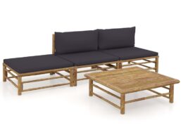 vidaXL 4 Piece Patio Lounge Set with Dark Gray Cushions Bamboo