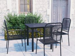 vidaXL 5 Piece Patio Dining Set Black Glass and Steel
