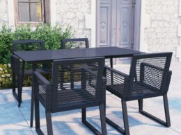 vidaXL 5 Piece Patio Dining Set PVC Rattan Black