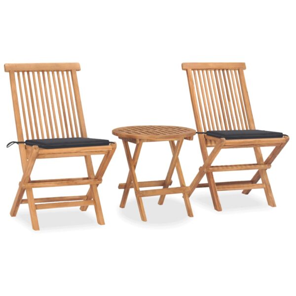 vidaXL 3 Piece Folding Patio Dining Set with Cushion Solid Teak Wood