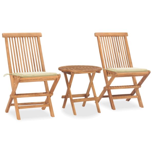 vidaXL 3 Piece Folding Patio Dining Set with Cushion Solid Teak Wood