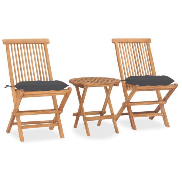 vidaXL 3 Piece Folding Patio Dining Set with Cushion Solid Teak Wood