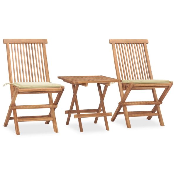 vidaXL 3 Piece Folding Patio Dining Set with Cushion Solid Teak Wood