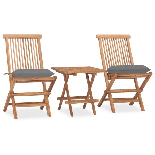 vidaXL 3 Piece Folding Patio Dining Set with Cushion Solid Teak Wood