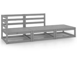vidaXL 3 Piece Patio Lounge Set Gray Solid Pinewood