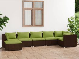 vidaXL 7 Piece Patio Lounge Set with Cushions Poly Rattan Brown