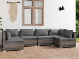 vidaXL 6 Piece Patio Lounge Set with Cushions Poly Rattan Gray