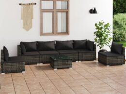vidaXL 7 Piece Patio Lounge Set with Cushions Poly Rattan Gray