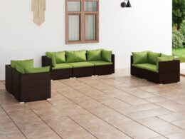 vidaXL 7 Piece Patio Lounge Set with Cushions Poly Rattan Brown