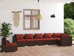 vidaXL 7 Piece Patio Lounge Set with Cushions Poly Rattan Brown