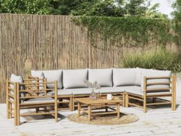 vidaXL 7 Piece Patio Lounge Set with Light Gray Cushions Bamboo
