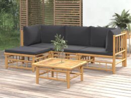 vidaXL 5 Piece Patio Lounge Set with Dark Gray Cushions Bamboo
