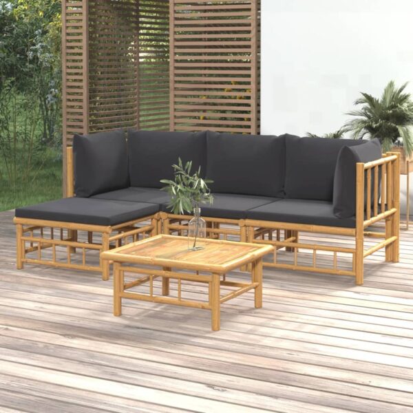 vidaXL 5 Piece Patio Lounge Set with Dark Gray Cushions Bamboo