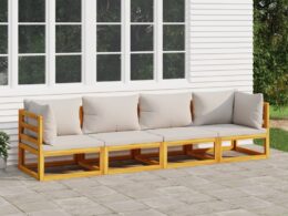 vidaXL 4 Piece Patio Lounge Set with Light Gray Cushions Solid Wood