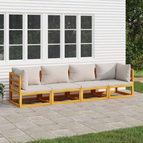 vidaXL 4 Piece Patio Lounge Set with Light Gray Cushions Solid Wood