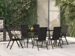 vidaXL 7 Piece Patio Dining Set Black Poly Rattan